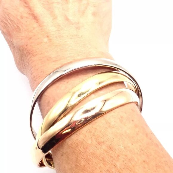 Authentic! Cartier 18k Tricolor Gold 101.5 Grams Rolling Trinity Bangle Bracelet - Picture 9 of 11